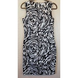Calvin Klein Womens Sleeveless Black White Zebra Print Shift Dress Sz 10